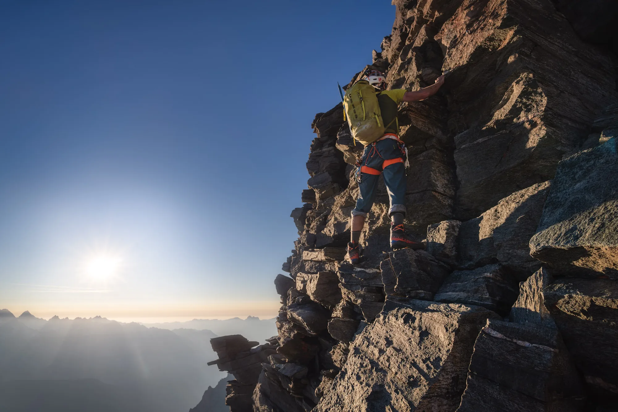 Approaching summit of the Grand Combinl. Skipping Valsorey hut and reaching top at sunset for a summit bivouac.