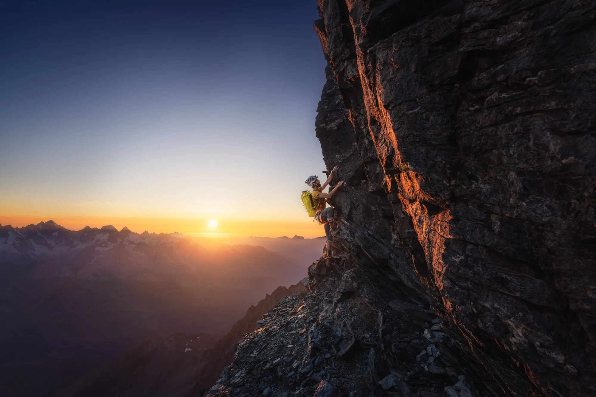 Approaching summit of the Grand Combinl. Skipping Valsorey hut and reaching top at sunset for a summit bivouac.