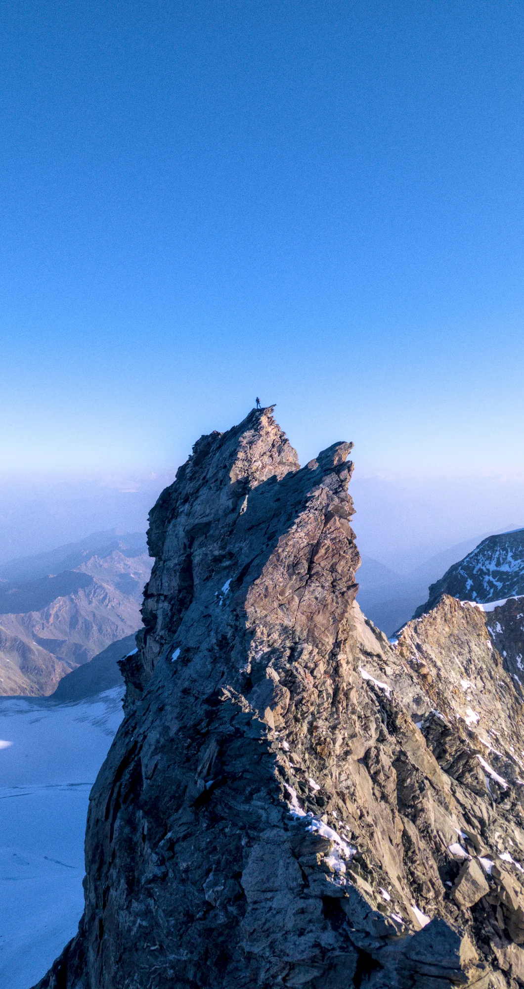 The Grand Gendarme on the north ridge of Weisshorn. Most obvious summit that is always skipped across the Alps.