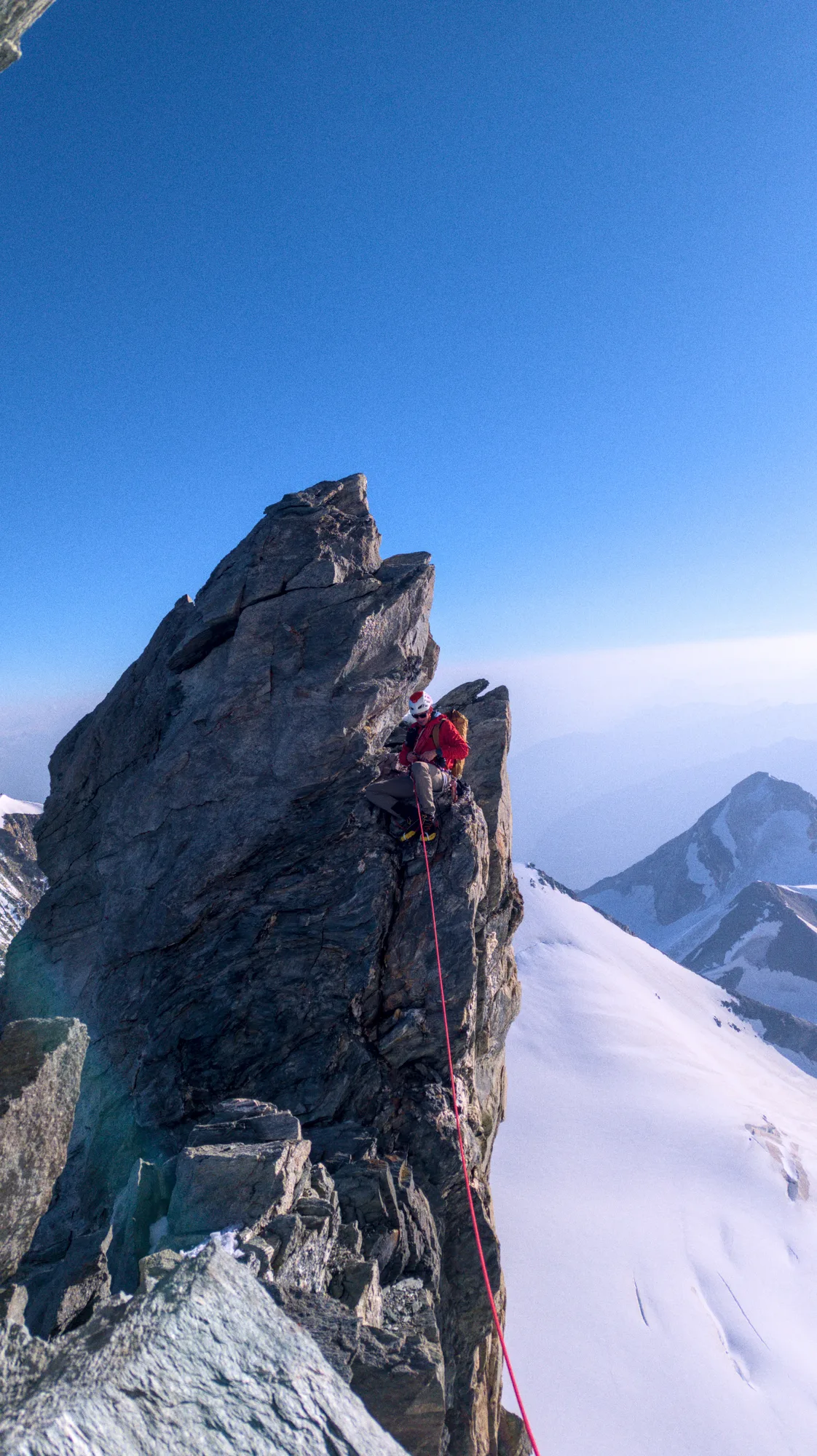 Looking for my climbing partner back across a solid gap.